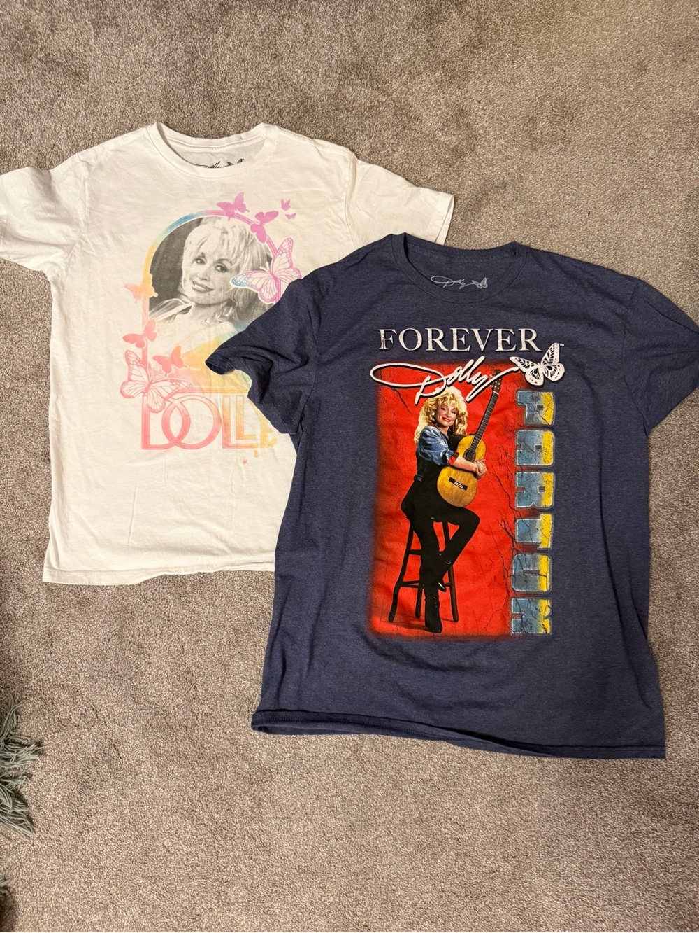 Set of 2 Dolly Parton Graphic Tees- Navy Blue size large/White size medium